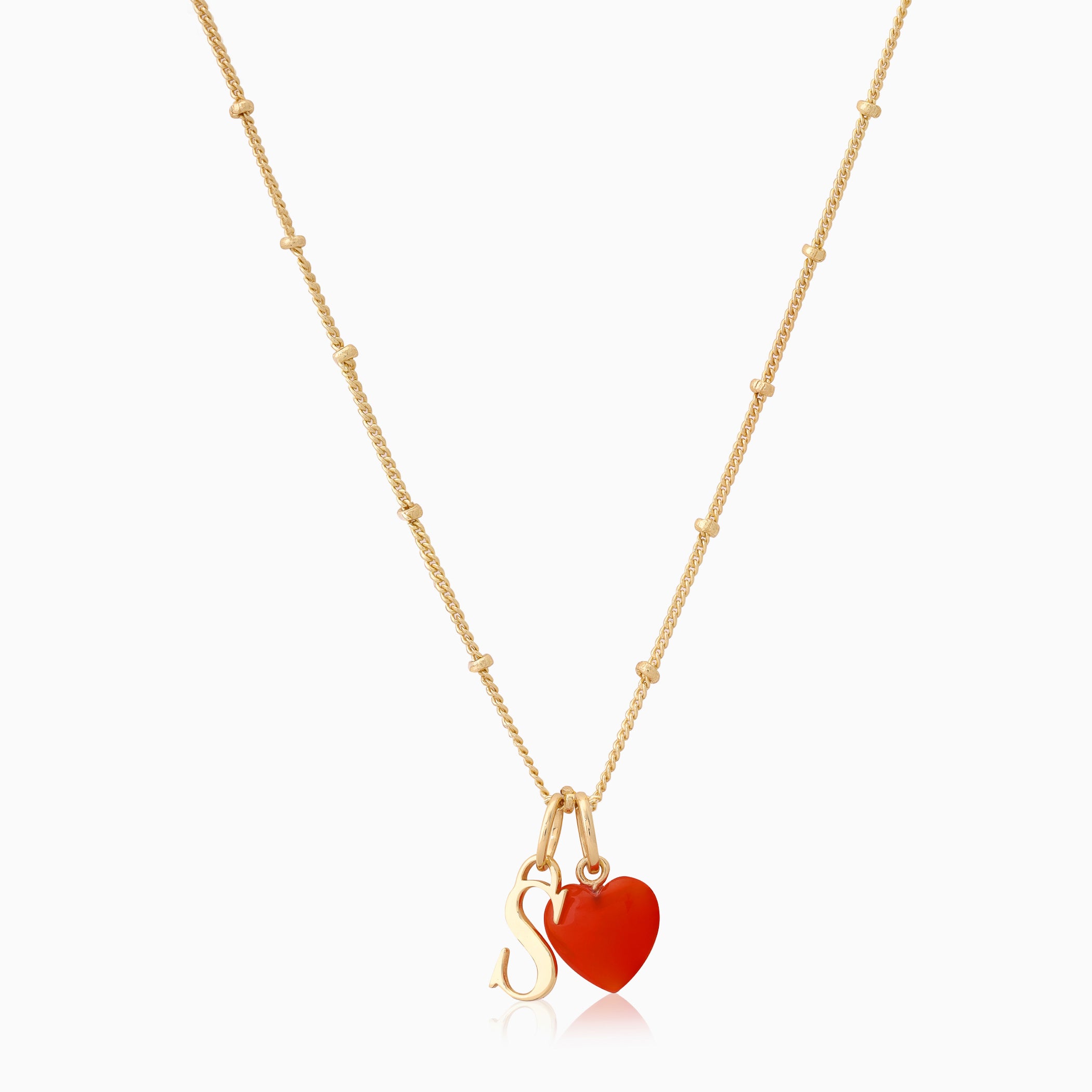 Red Onyx - Personalised Initial & Heart Necklace (July Birthstone)