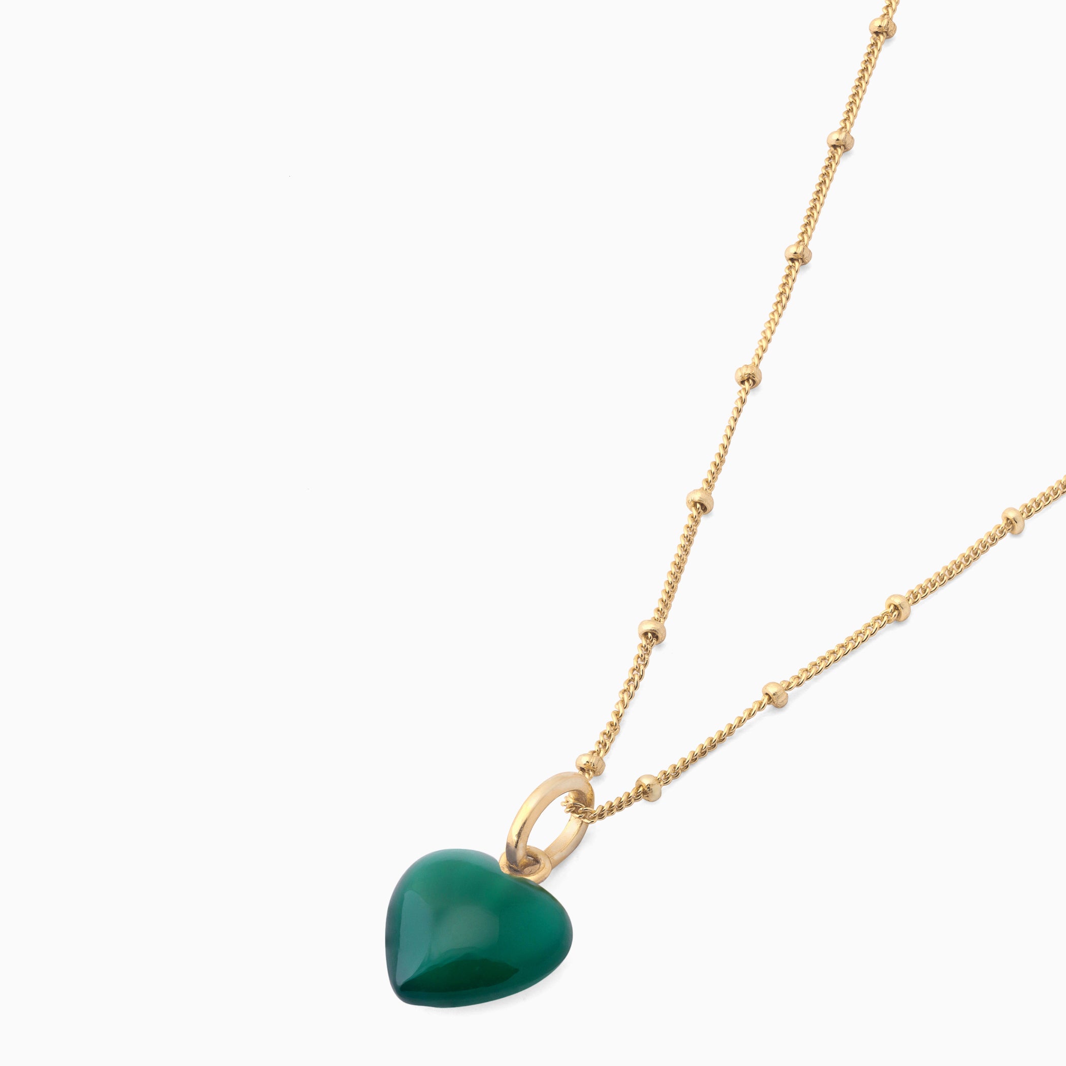 Green Onyx - Personalised Initial & Heart Necklace (May Birthstone)