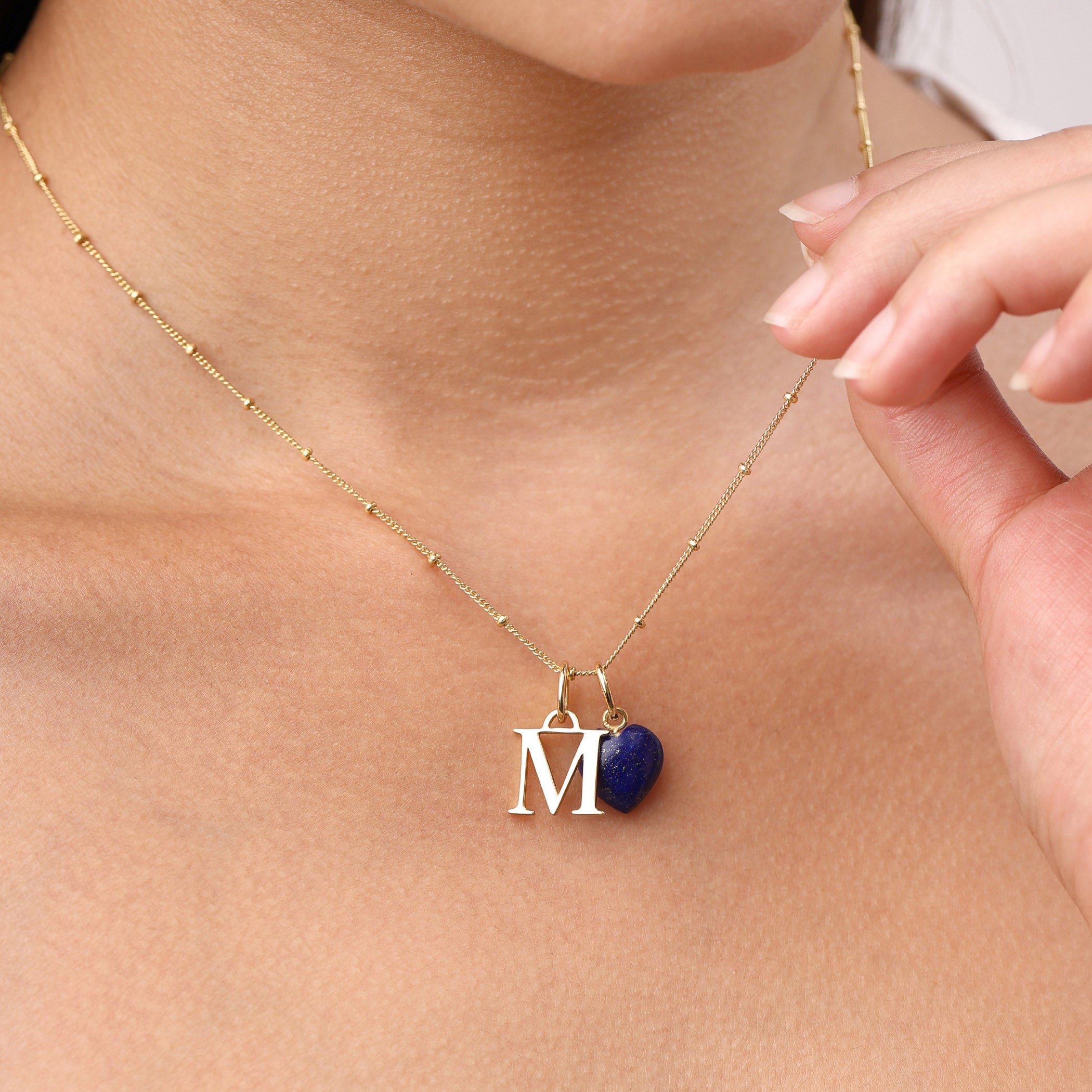 Lapis Lazuli - Personalised Initial & Heart Necklace (September Birthstone)