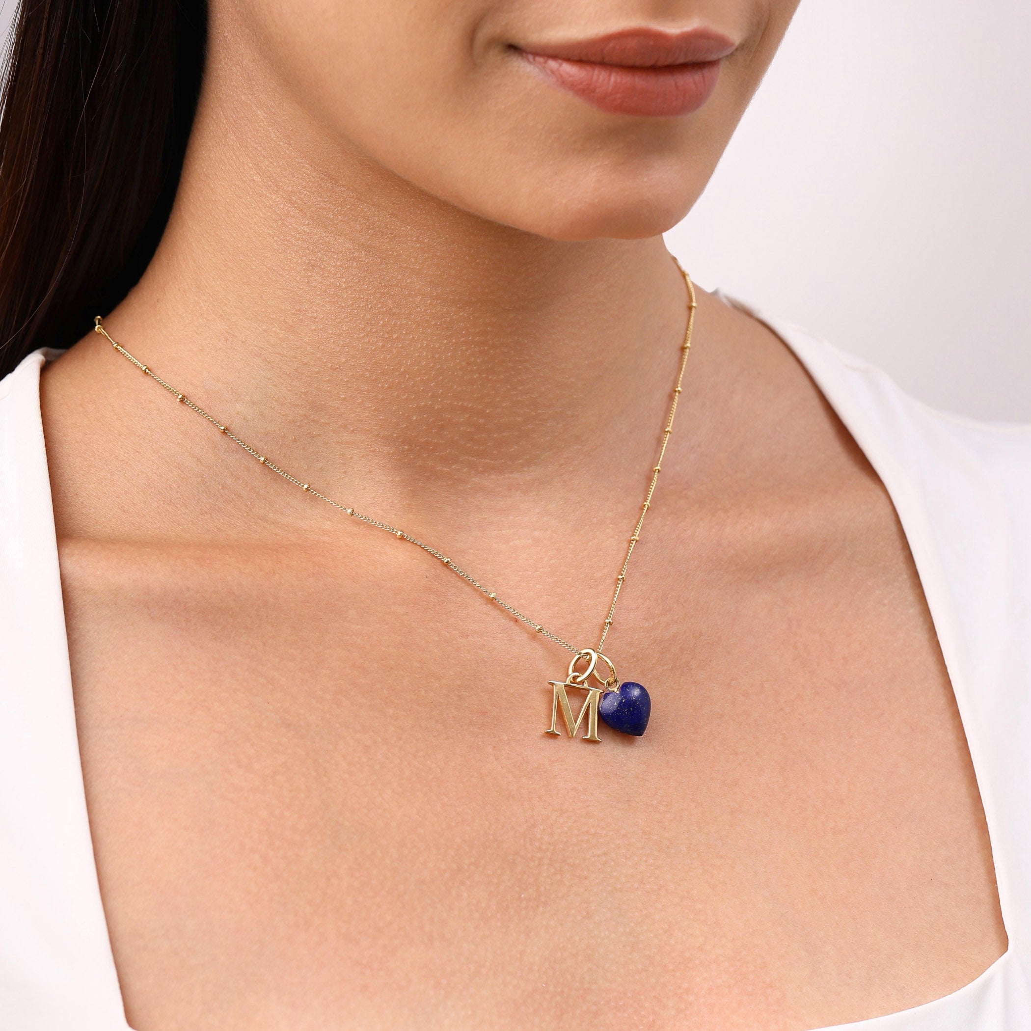 Lapis Lazuli - Personalised Initial & Heart Necklace (September Birthstone)