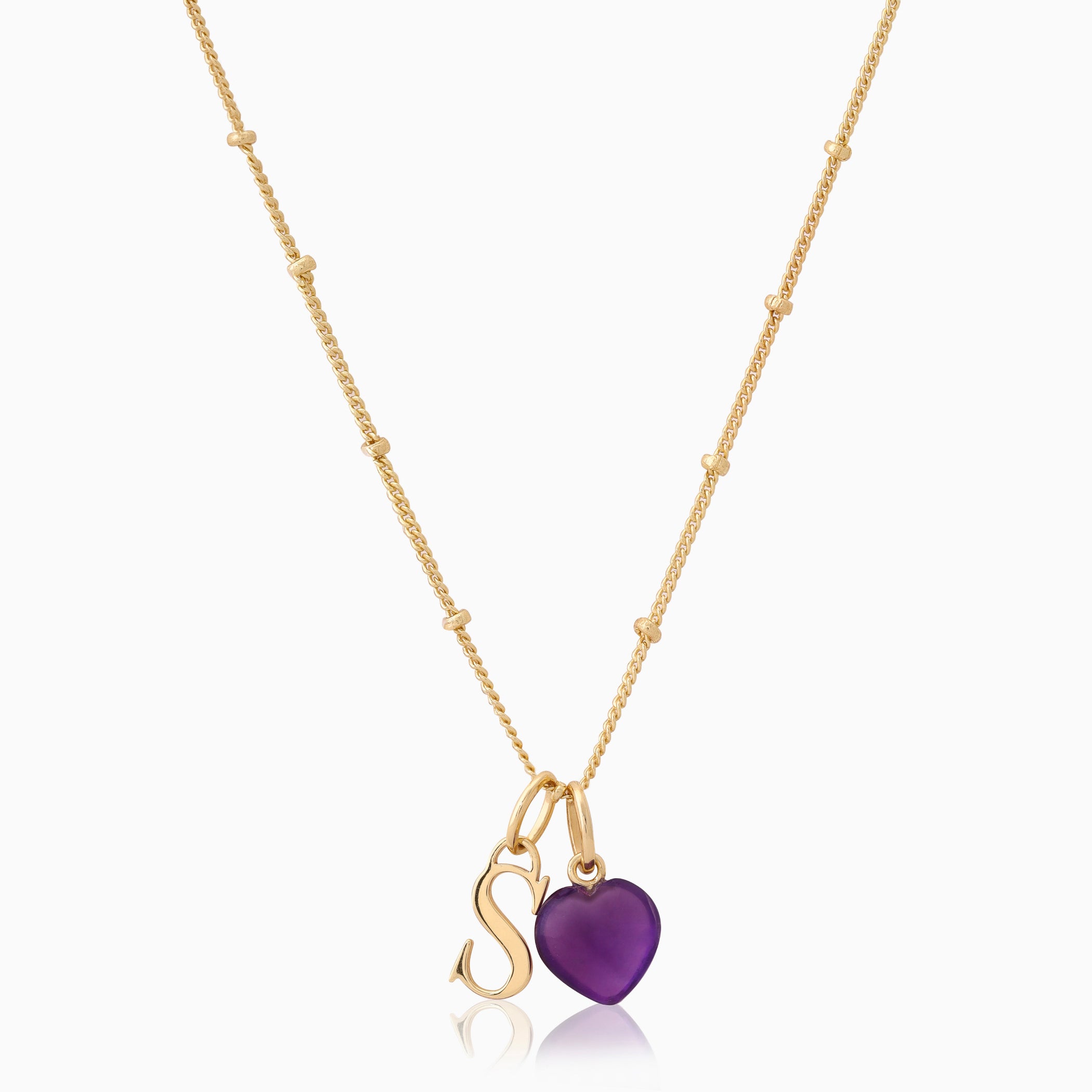 Amethyst - Personalised Initial & Heart Necklace (February Birthstone)