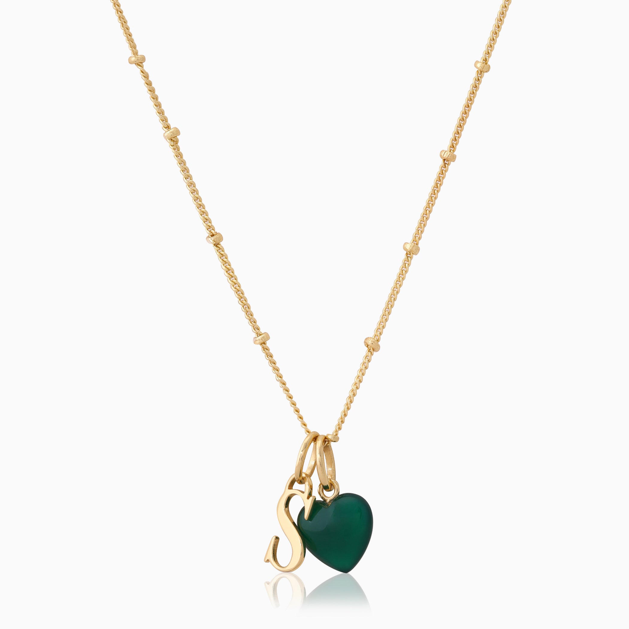 Green Onyx - Personalised Initial & Heart Necklace (May Birthstone)