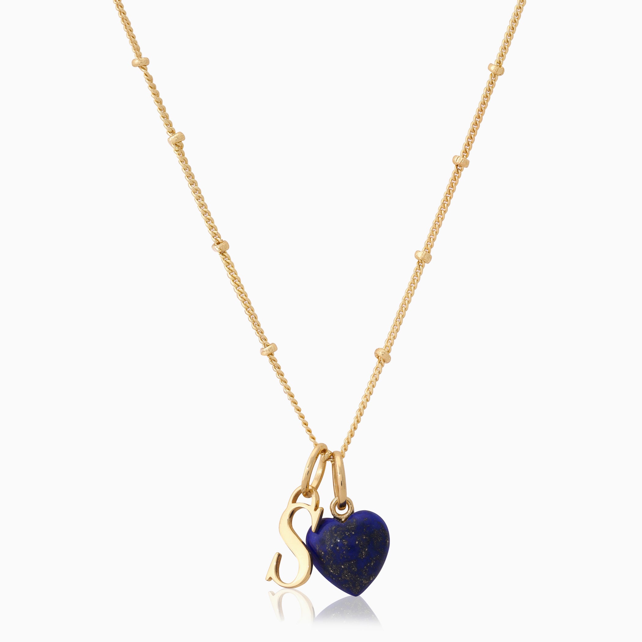 Lapis Lazuli - Personalised Initial & Heart Necklace (September Birthstone)