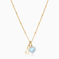 Rainbow Moonstone - Personalised Initial & Heart Necklace (June Birthstone)