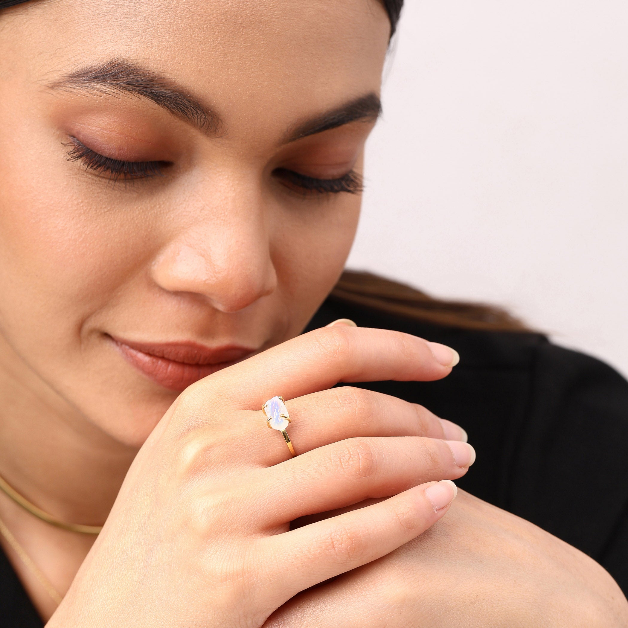 Raw Rainbow Moonstone Ring Luna - June Birthstone