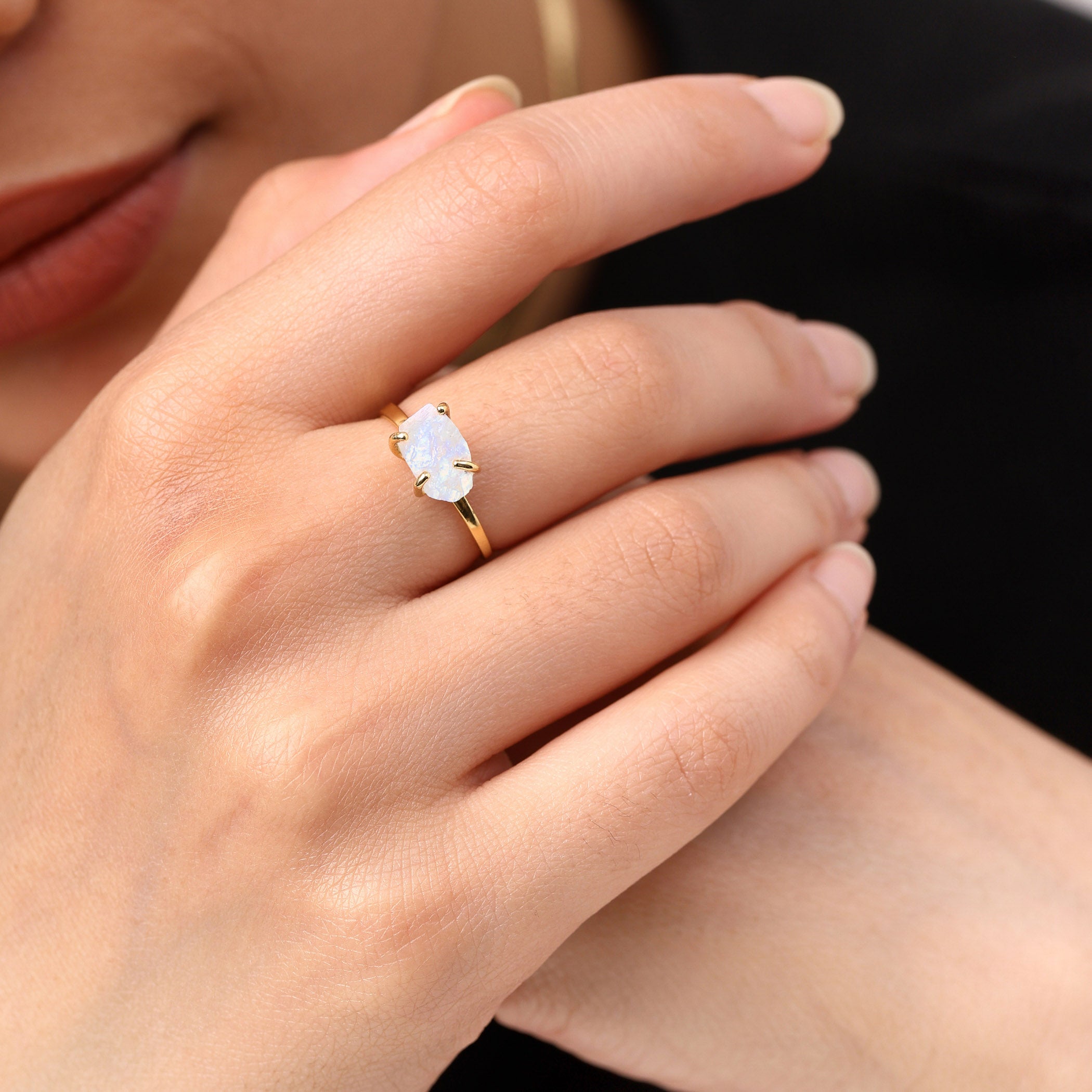 Raw Rainbow Moonstone Ring Luna - June Birthstone