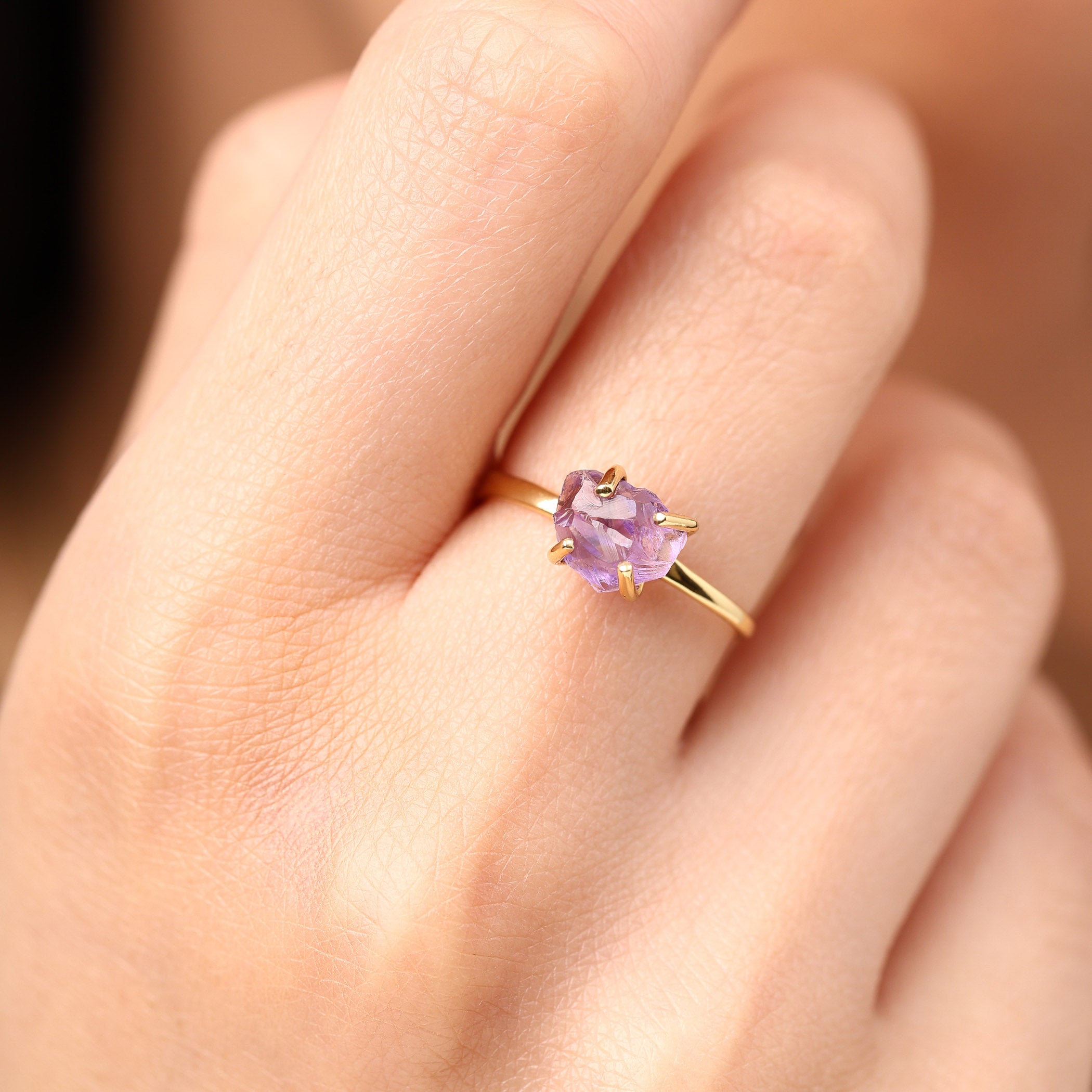 Raw Amethyst Ring Luna - February Birthstone