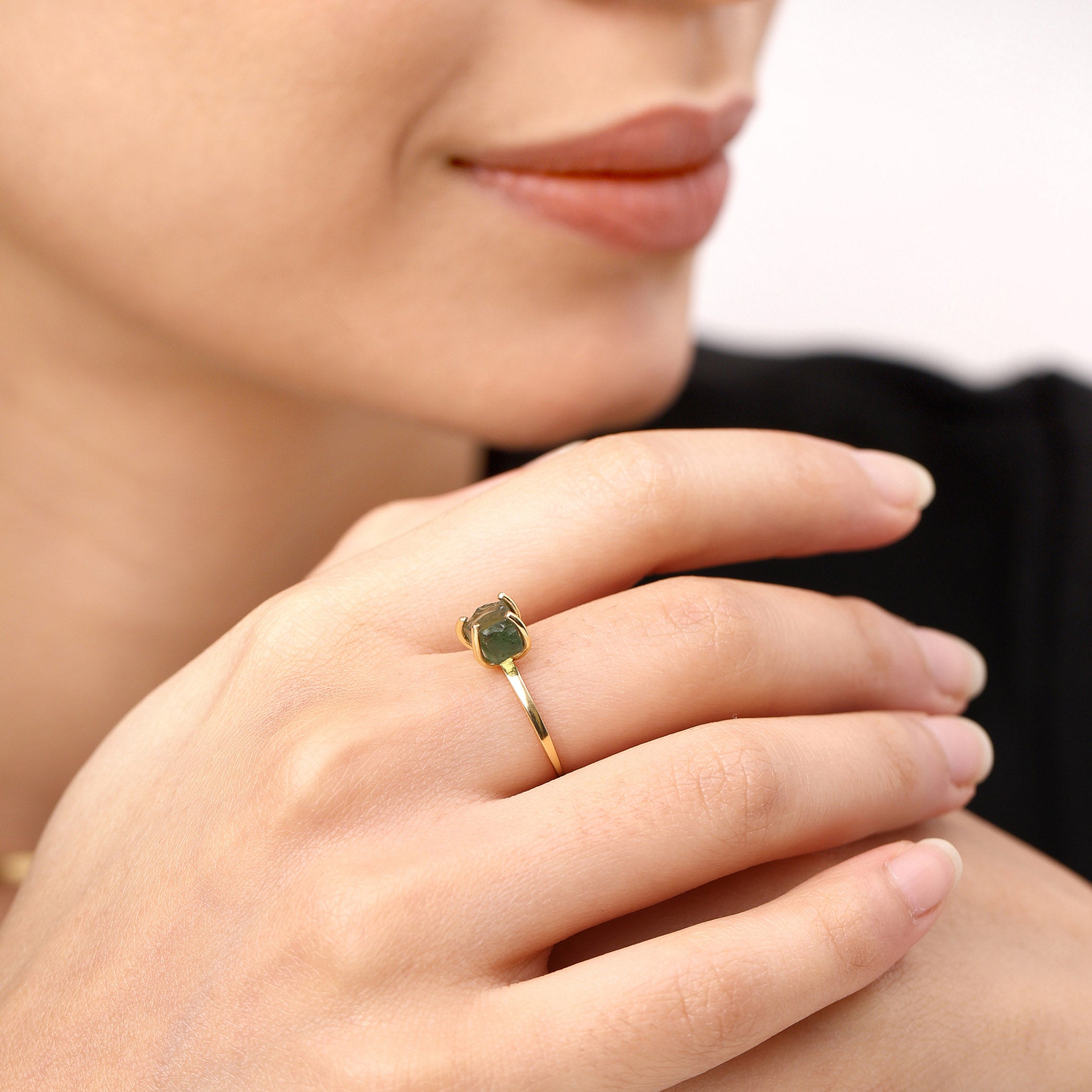 Raw Green Apatite Ring - Luna