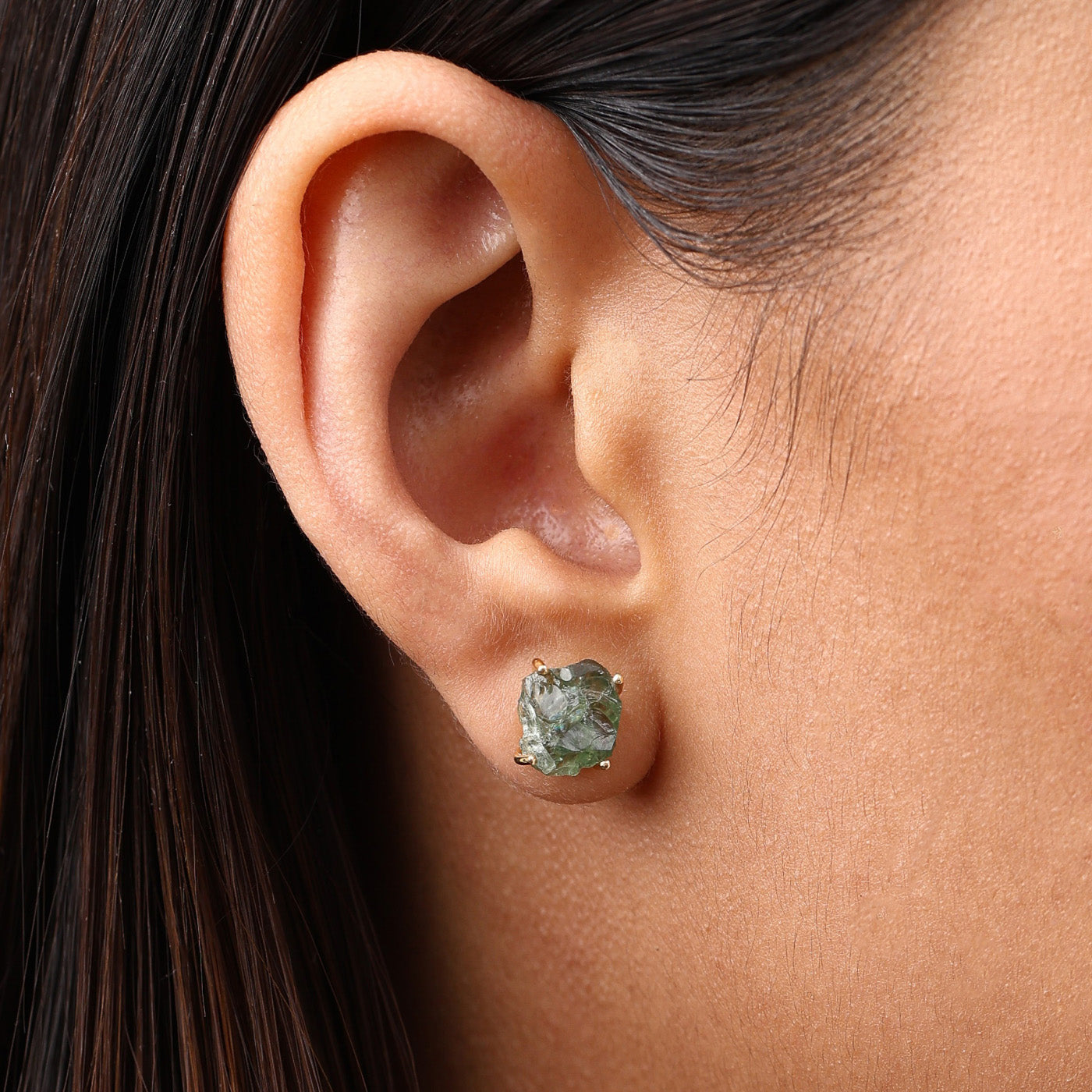 Raw Green Apatite - Luna Studs