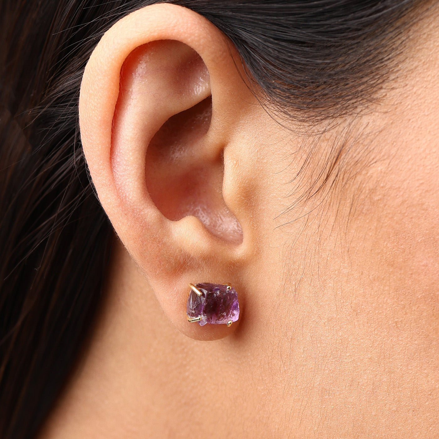 Raw Amethyst Studs Luna - February Birthstone